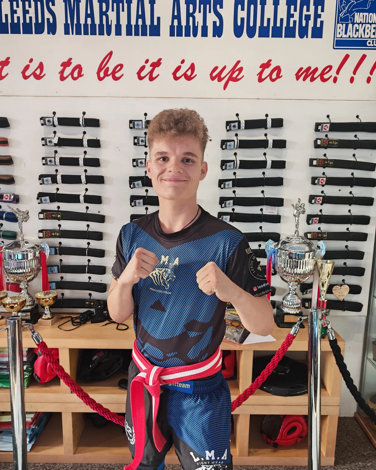 Ronan Smith in Team LMA fight kit at Leeds Martial Arts College